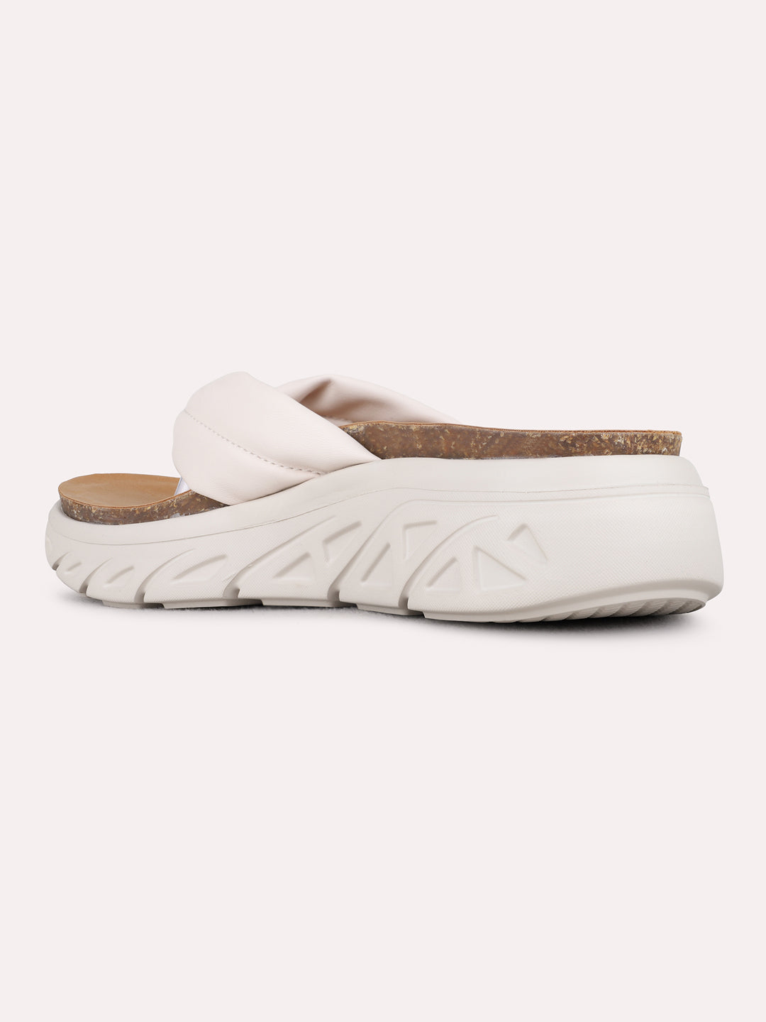 Womens Cream Casual Solid Round Toe Flatform Heels