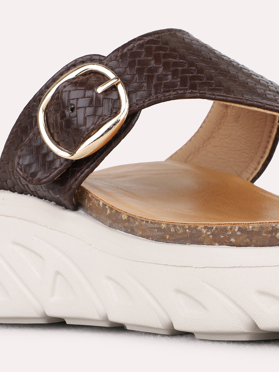 Womens Brown Casual Solid Round Toe Flatform Heels