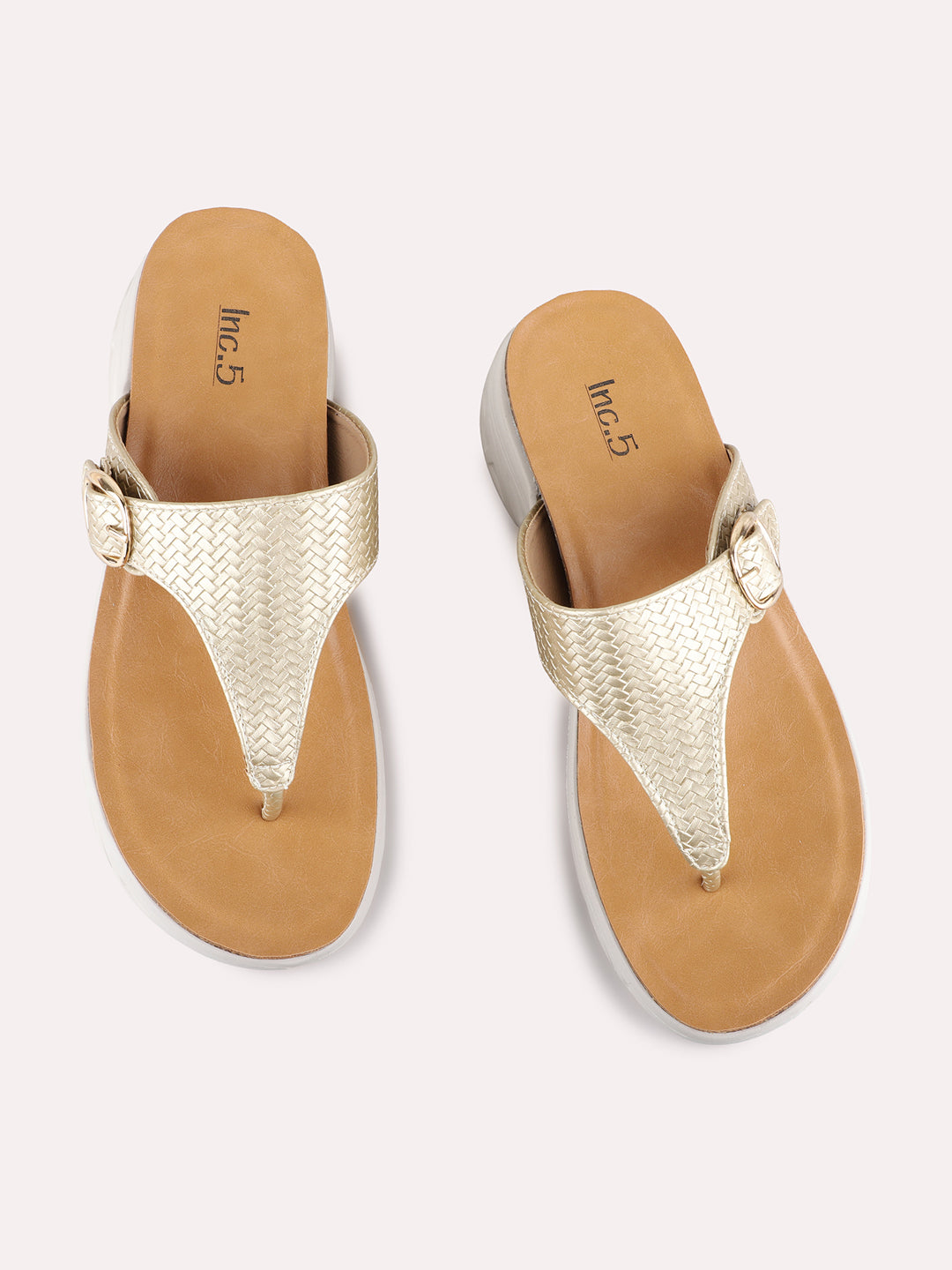 Womens Golden Casual Embellished Round Toe Flatform Heels