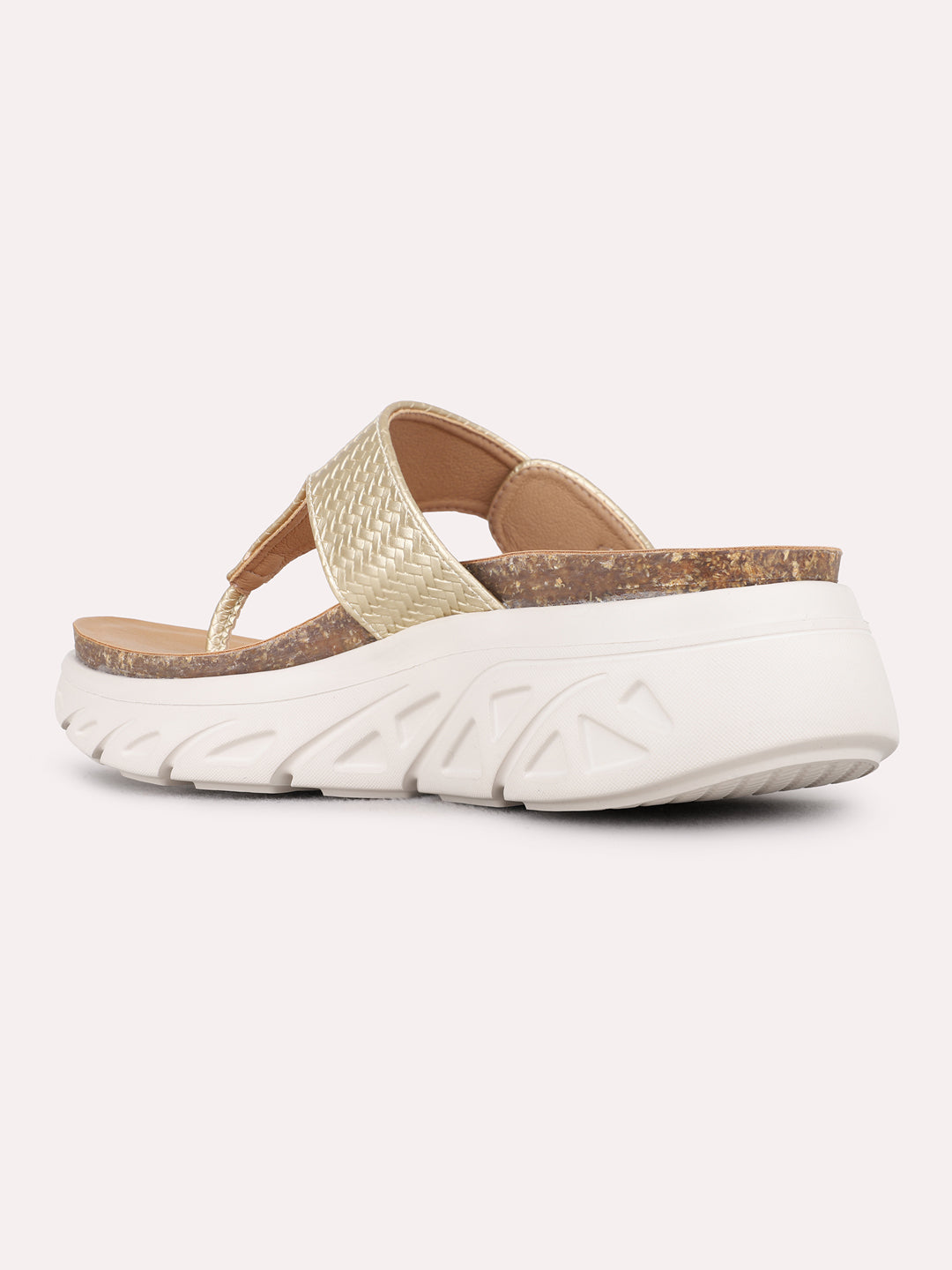 Womens Golden Casual Embellished Round Toe Flatform Heels