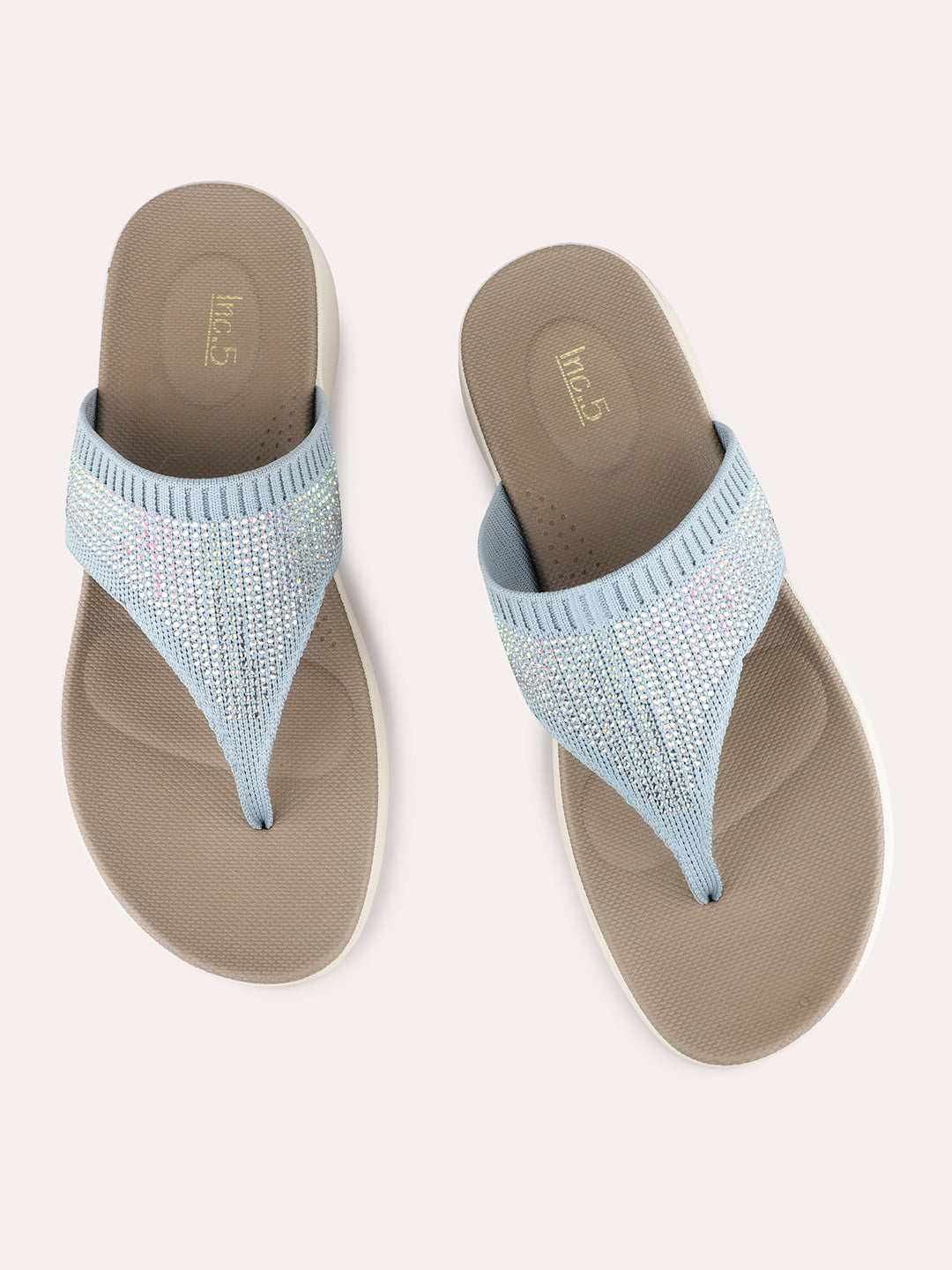 Womens Grey Casual Embellished T-Strap Flat Slip-Ons