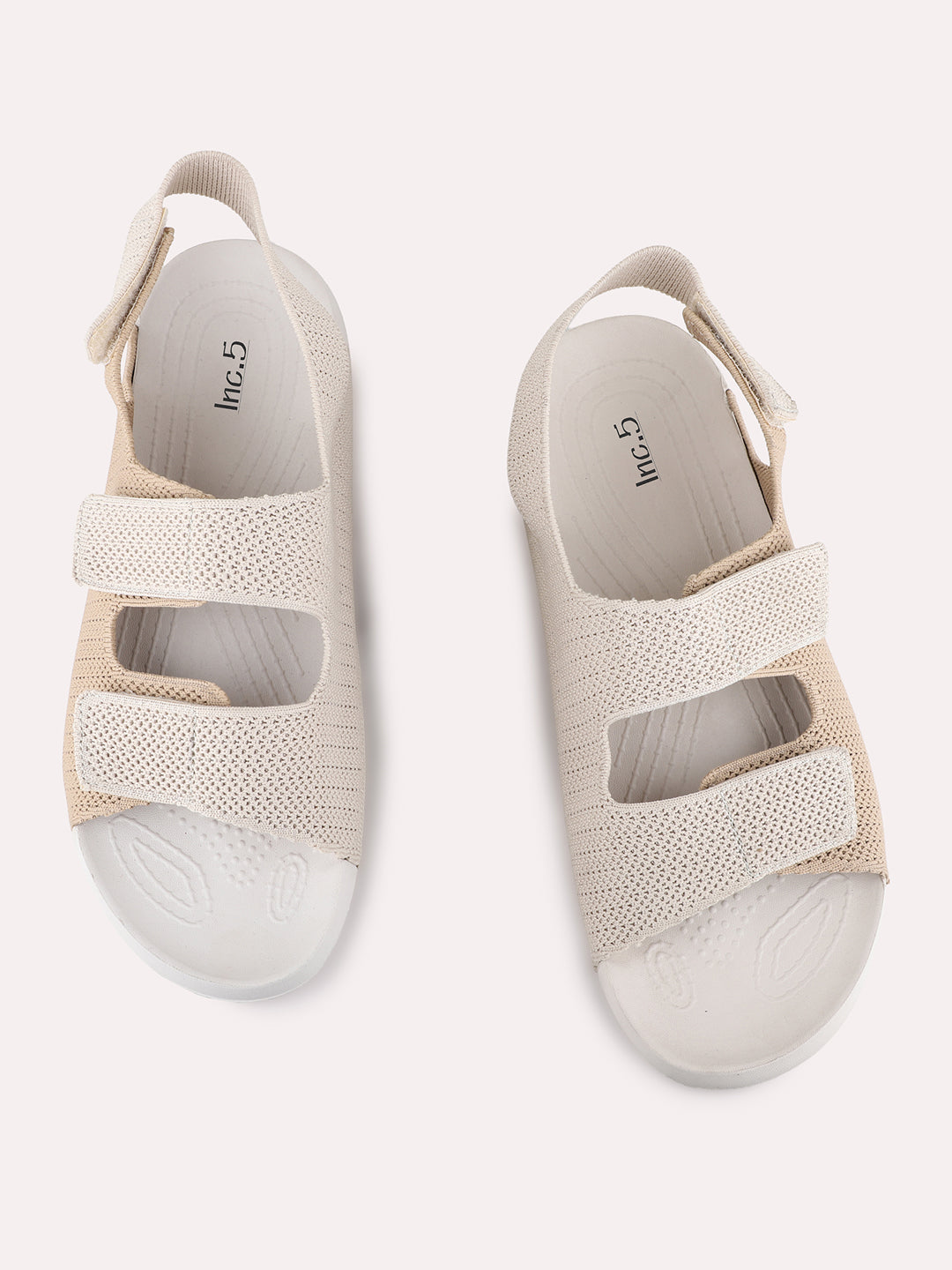 Womens Beige Casual Embellished Open Toe Flats