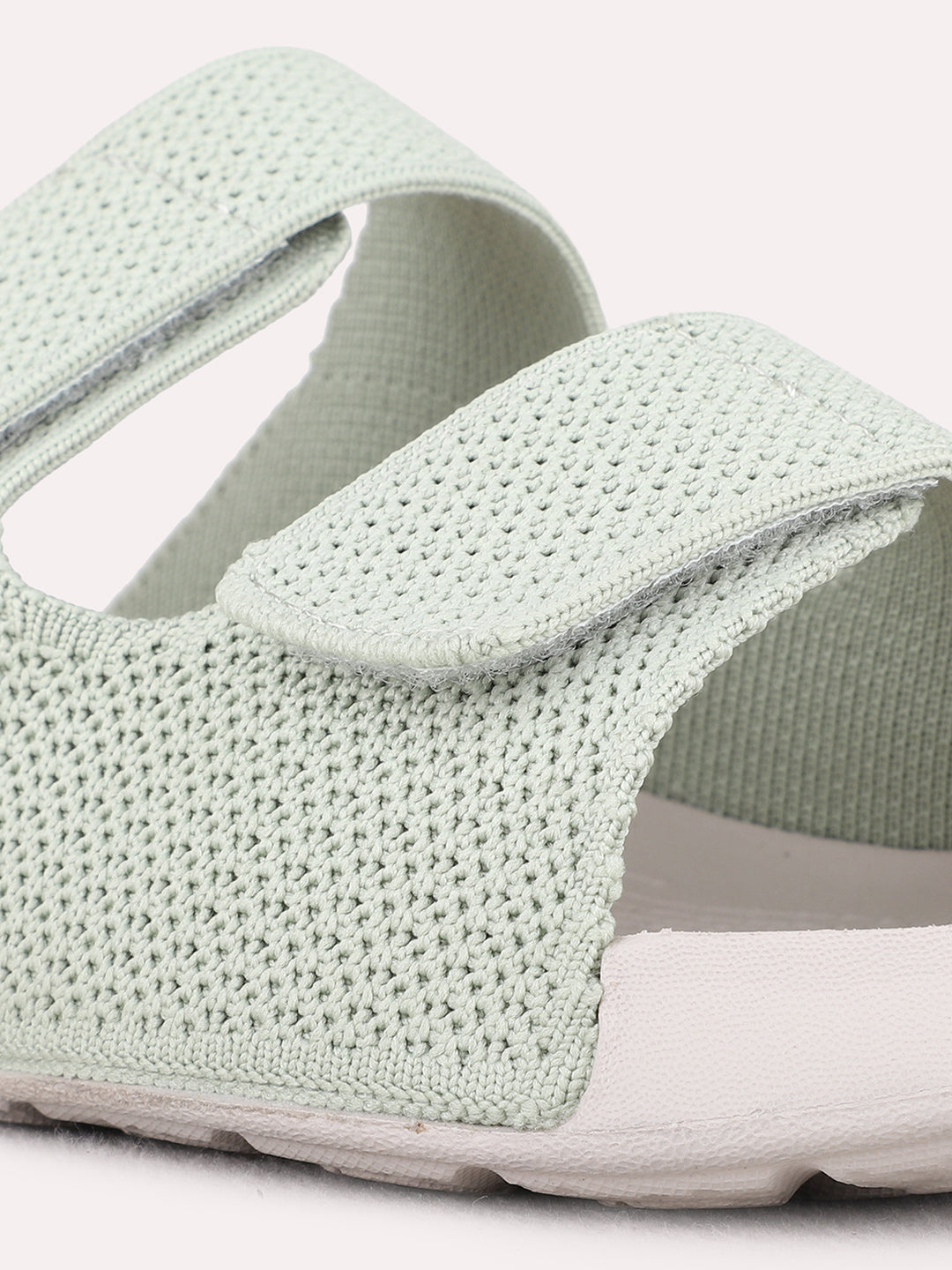 Womens Green Casual Embellished Open Toe Shape Flat Slip-Ons