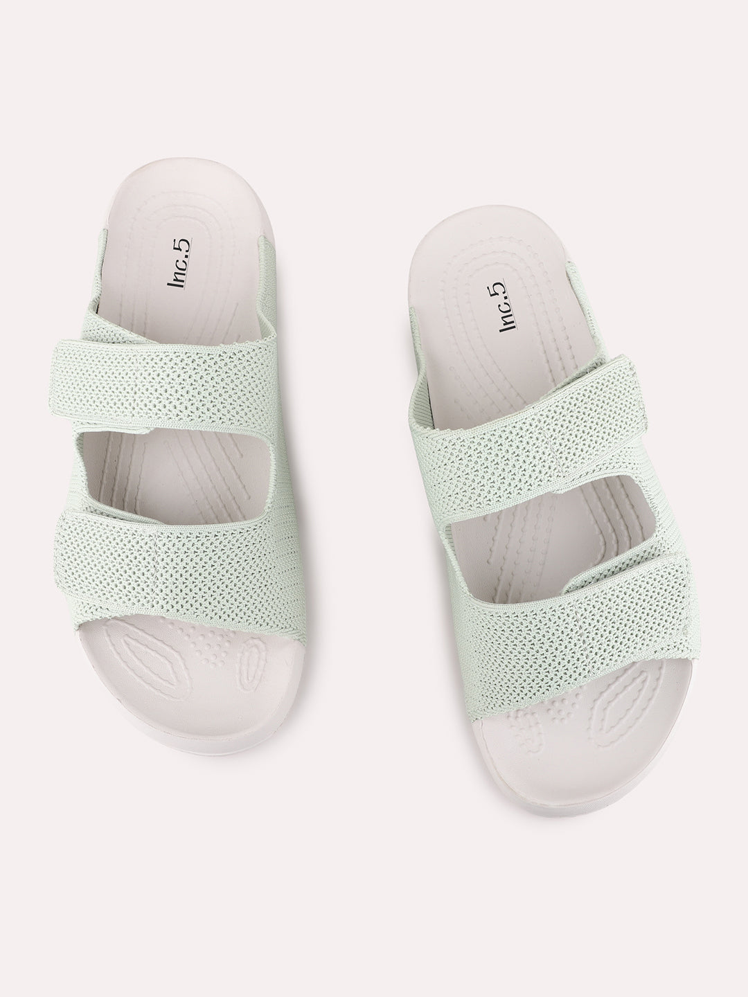 Womens Green Casual Embellished Open Toe Shape Flat Slip-Ons