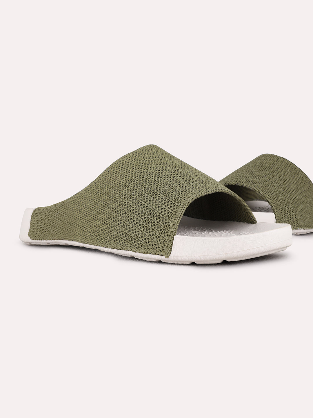 Womens Green Casual Embellished Open Toe Flat Slip-Ons