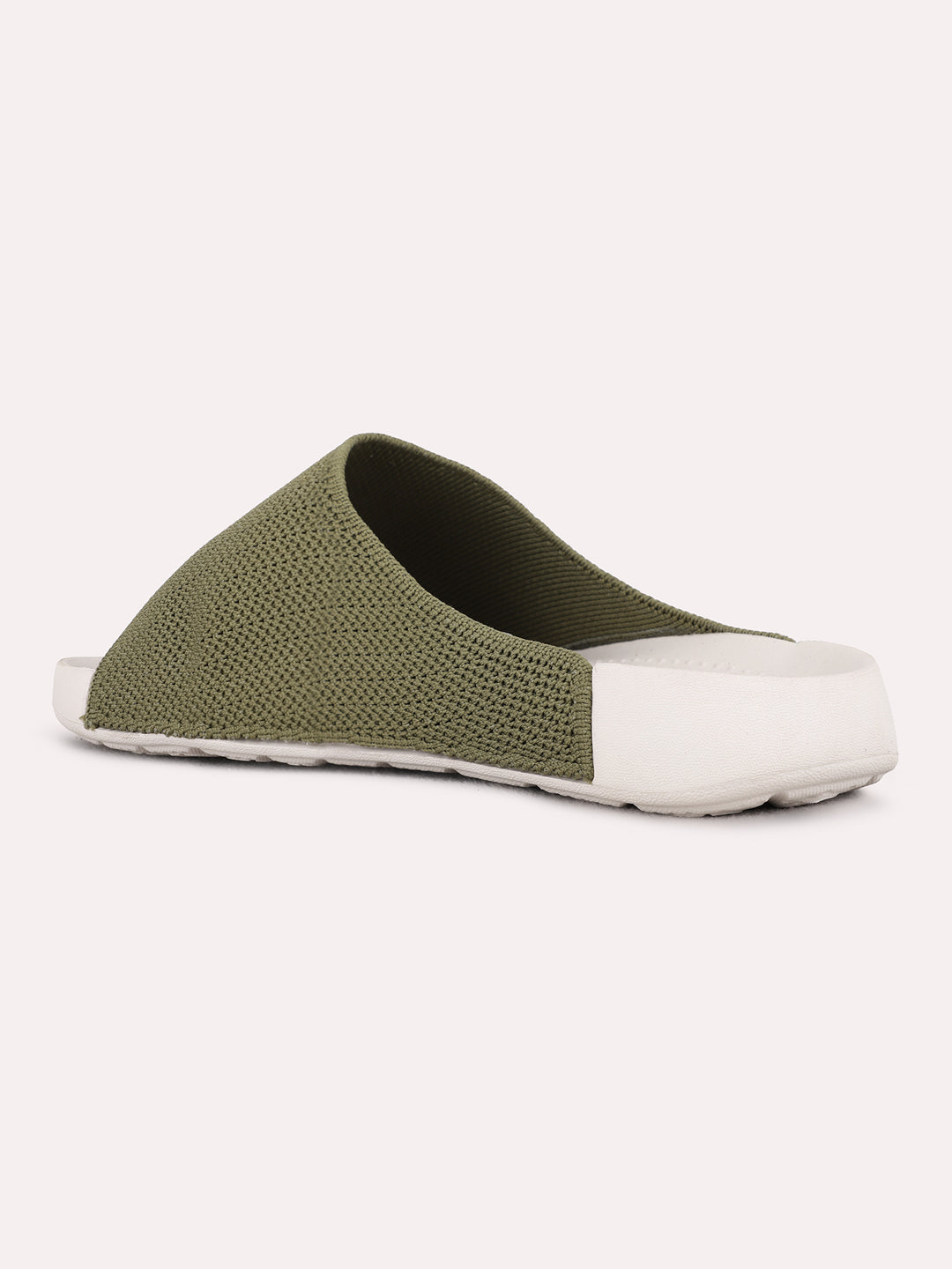 Womens Green Casual Embellished Open Toe Flat Slip-Ons