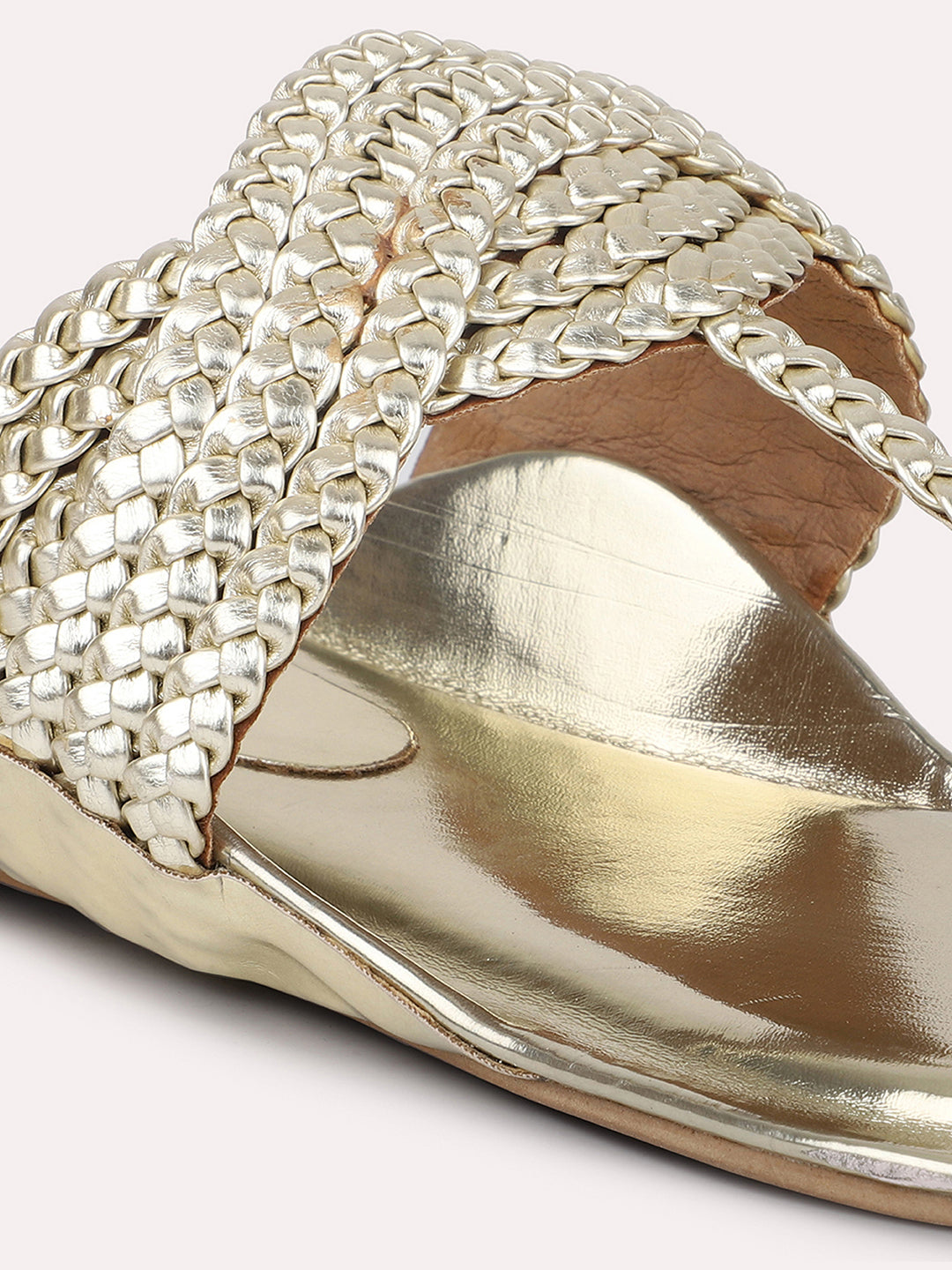 Women Gold Woven Design One Toe Flats