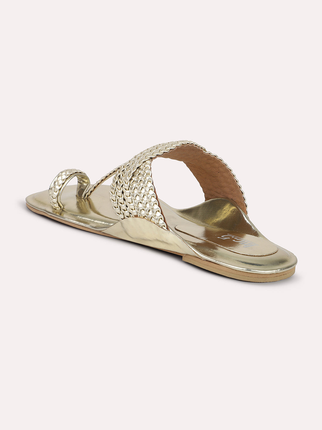 Women Gold Woven Design One Toe Flats