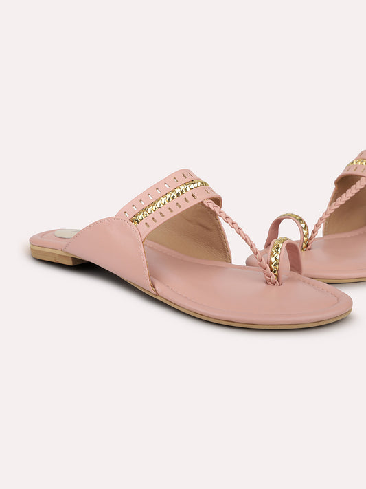 Women Pink Embellished One Toe Flats