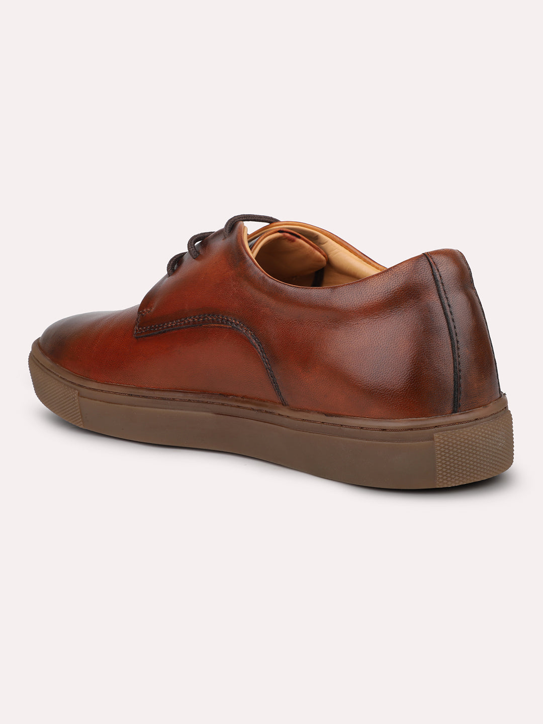 Men Cognac Solid Casual Lace-Up Shoes