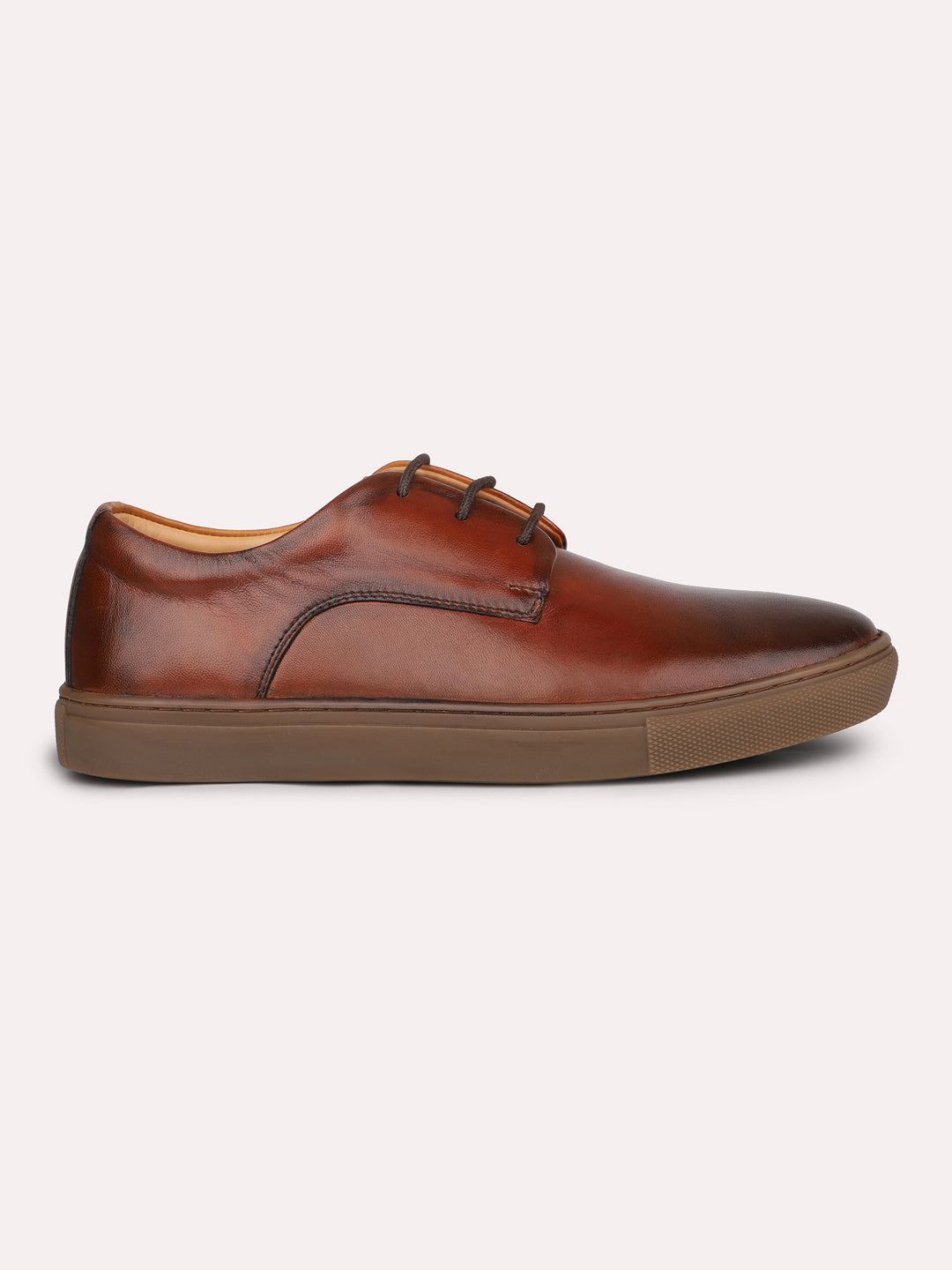 Men Cognac Solid Casual Lace-Up Shoes