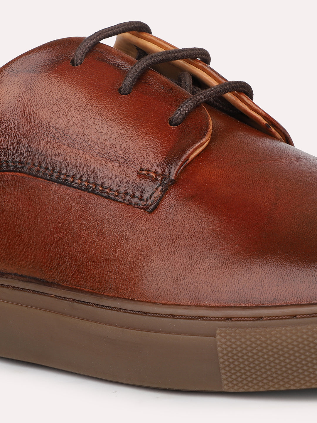 Men Cognac Solid Casual Lace-Up Shoes