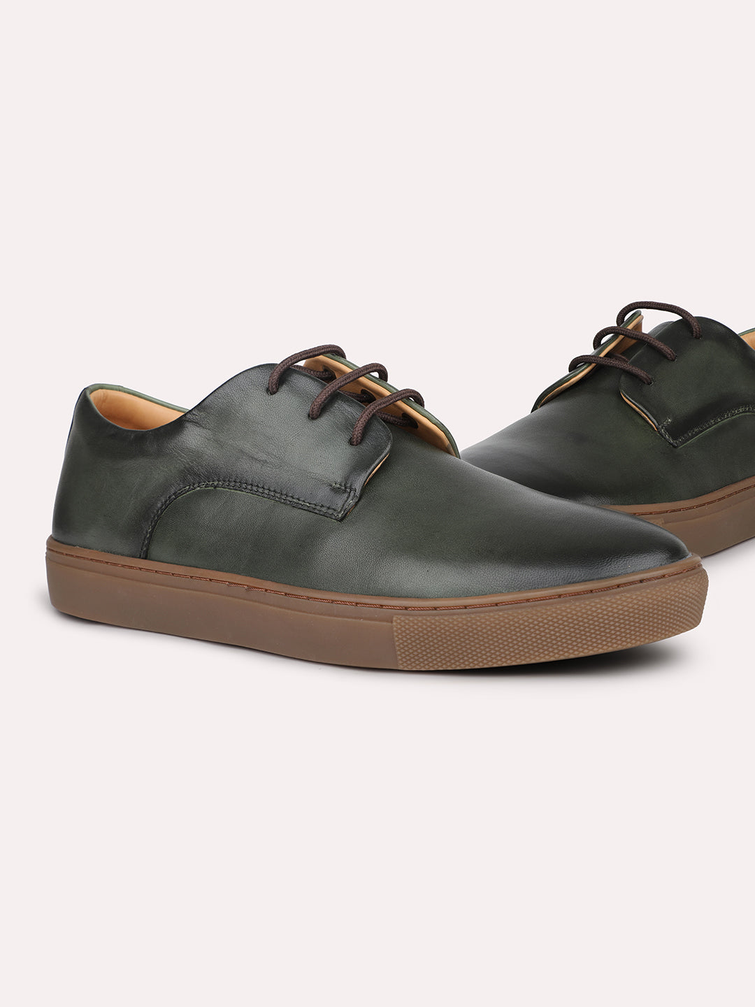 Men Green Solid Casual Lace-Up Shoes