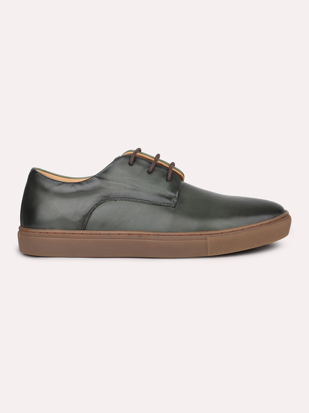 Men Green Solid Casual Lace-Up Shoes