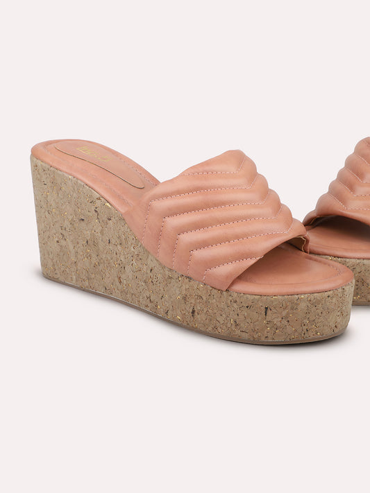 Women Peach Textured Wedge Heels