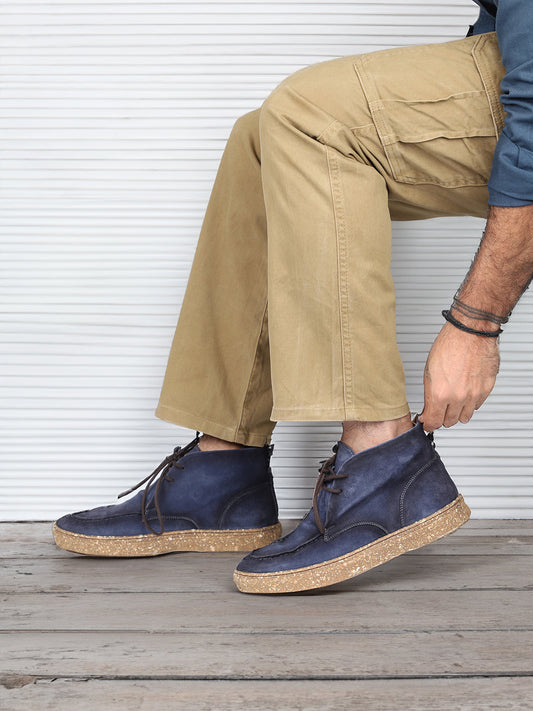 Men Blue Textured Casual Boots