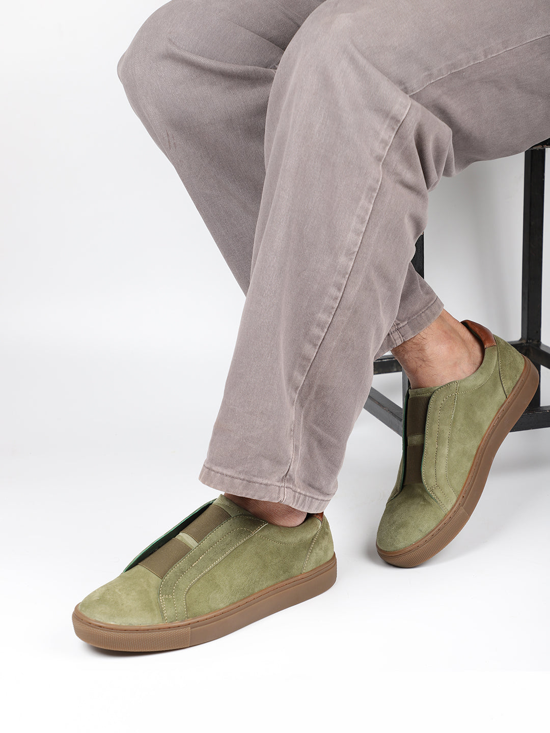 Men Green Seude Casual Slip-Ons Shoes