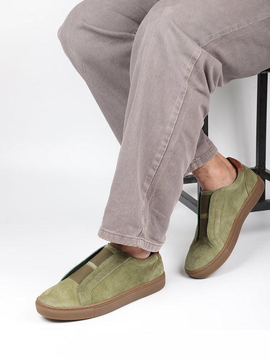 Men Green Seude Casual Slip-Ons Shoes