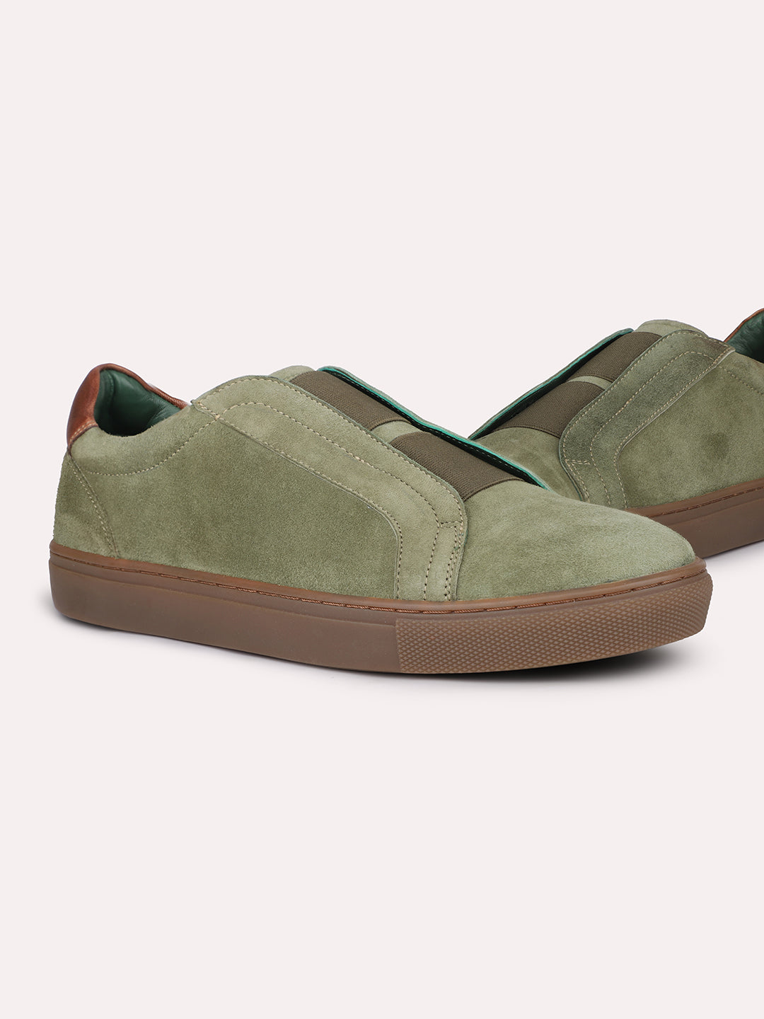 Men Green Seude Casual Slip-Ons Shoes