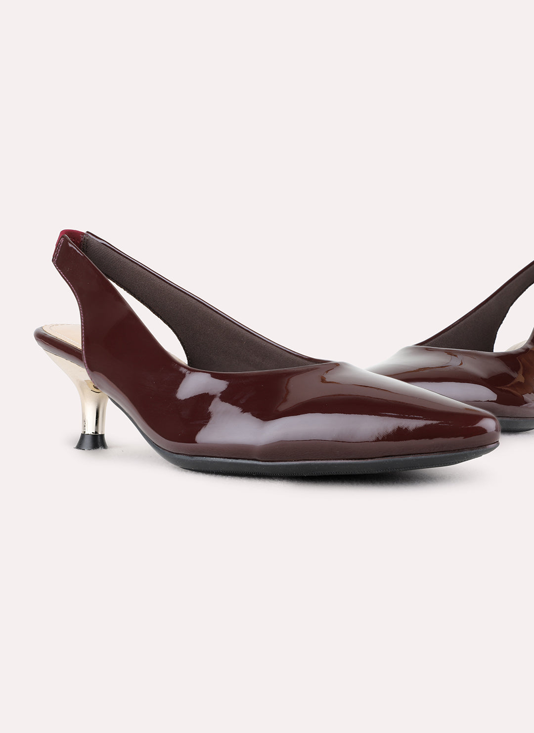 Womens Burgundy Party Wear Solid Pointed Toe Kitten Heel Mules