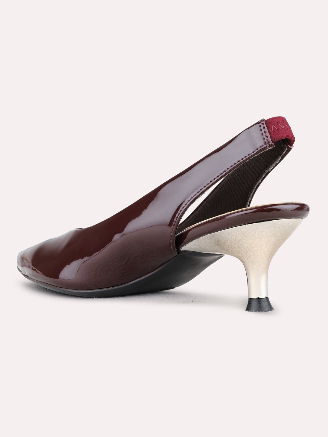 Womens Burgundy Party Wear Solid Pointed Toe Kitten Heel Mules