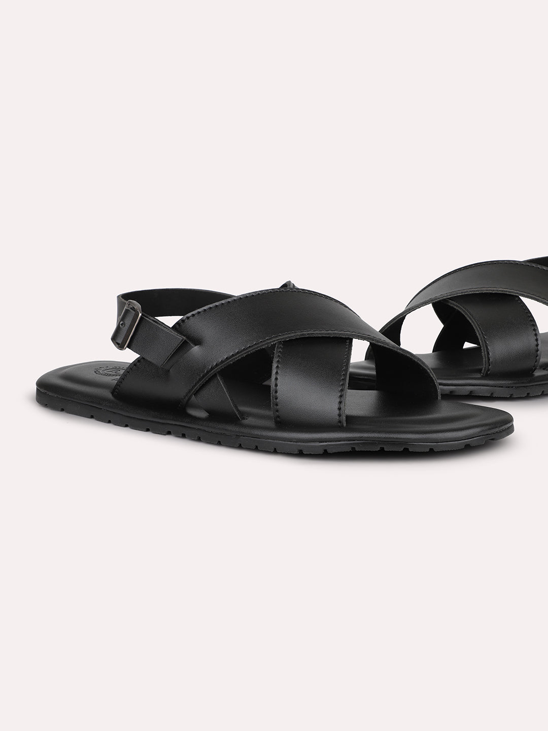 Privo Denim Black Open Toe Casual Sandal For Men