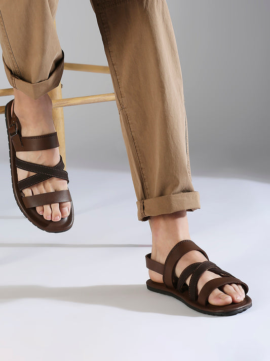 Privo Denim and Brown Striped Casual Sandal For Mens