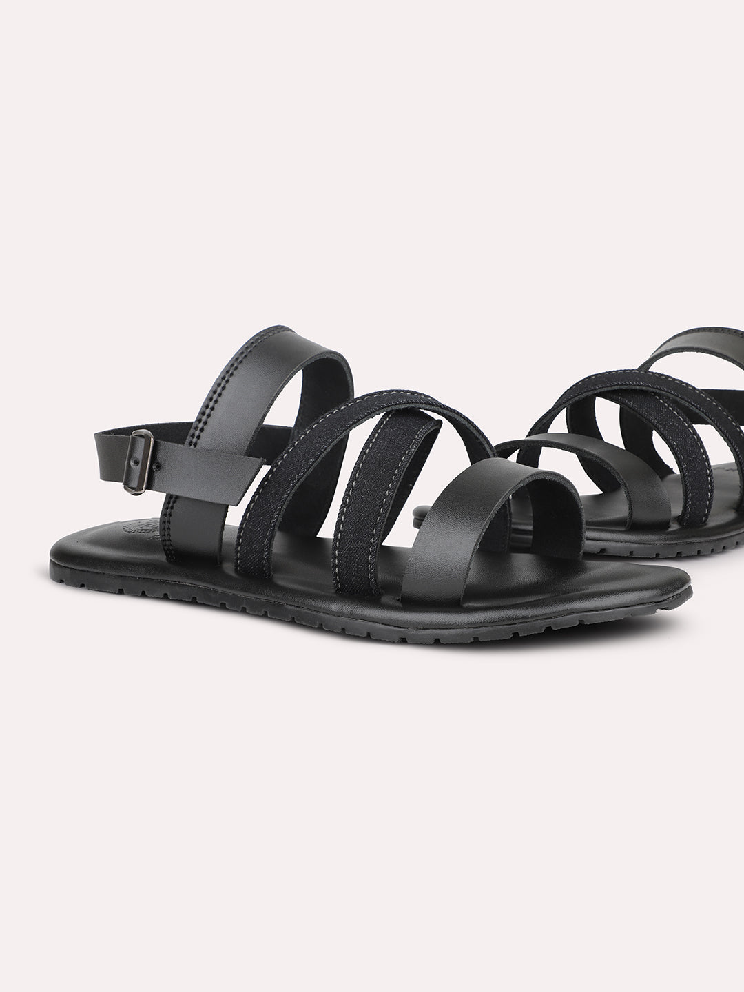 Privo Denim and Black Striped Casual Sandal For Men