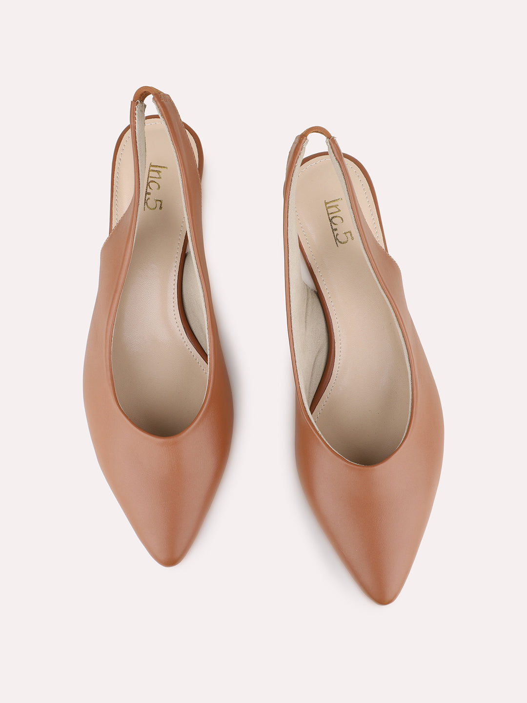 Womens Tan Party Wear Solid Pointed Kitten Heel Pumps