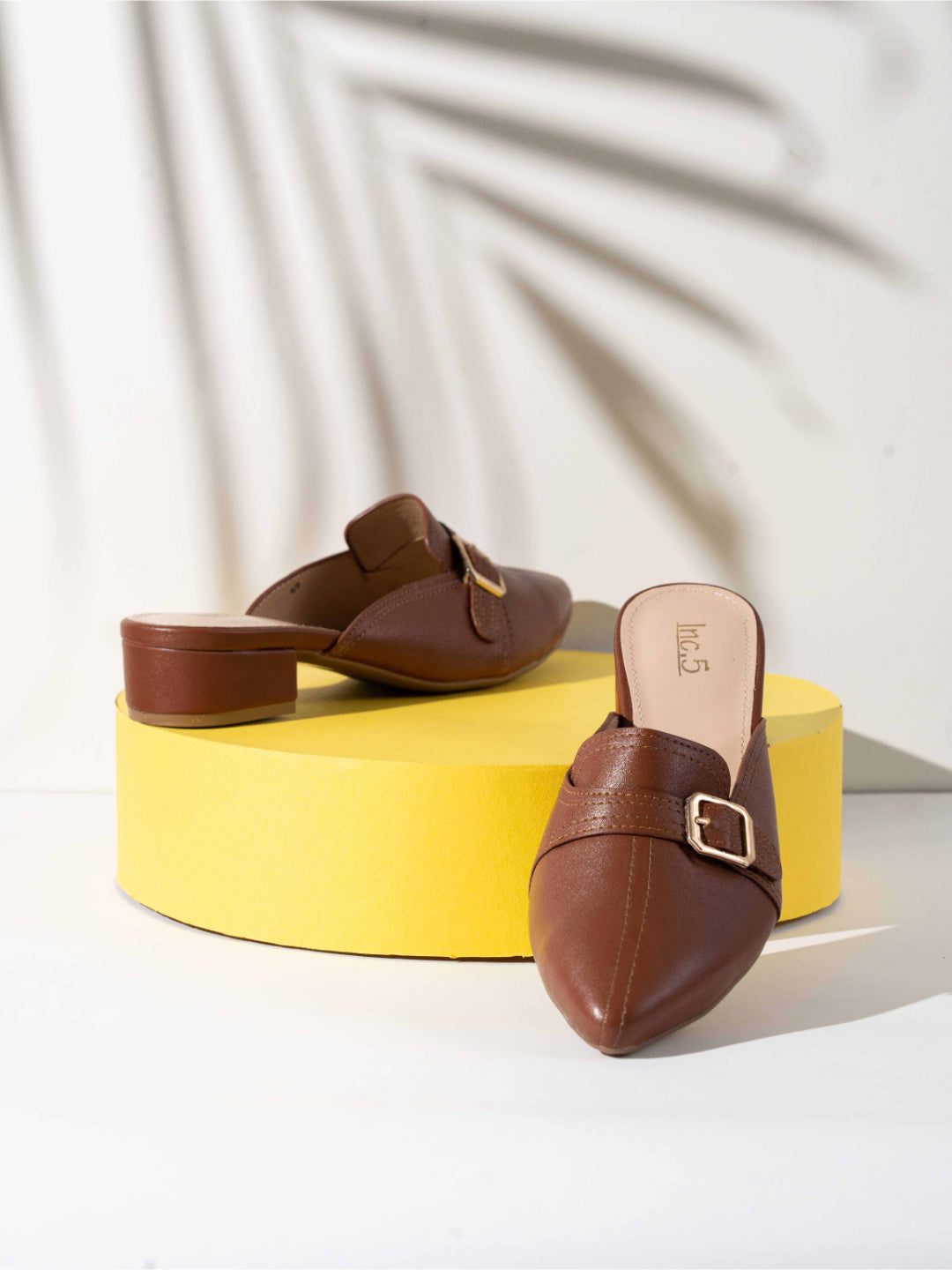 Women Tan Mules with Buckles