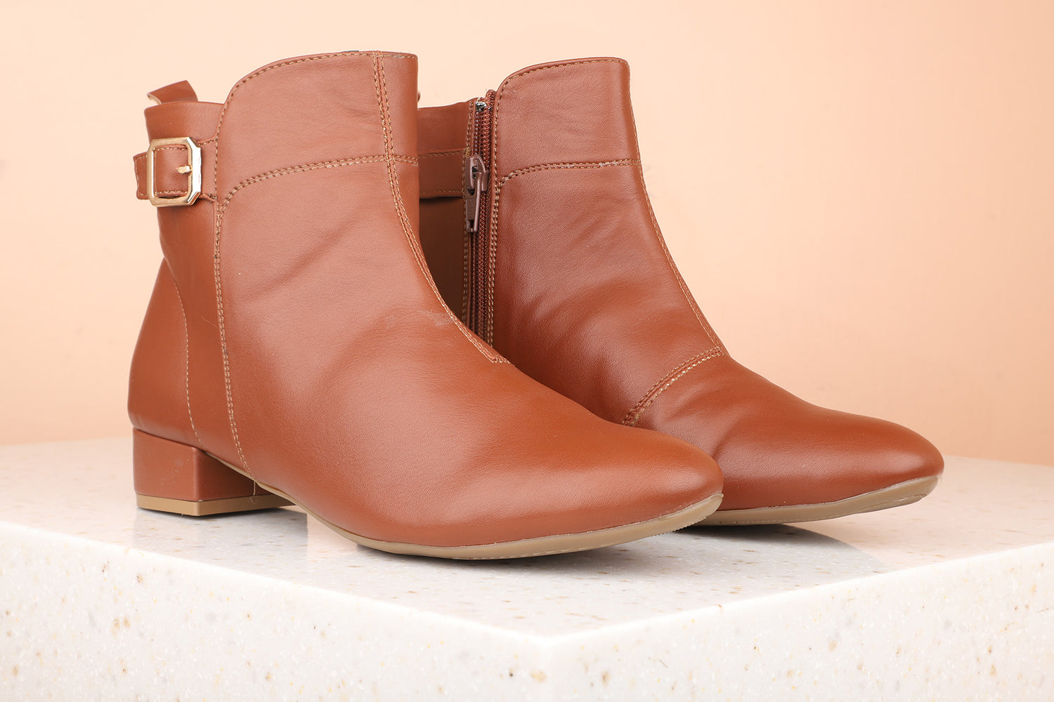 Women Tan Solid Block Heeled Boots