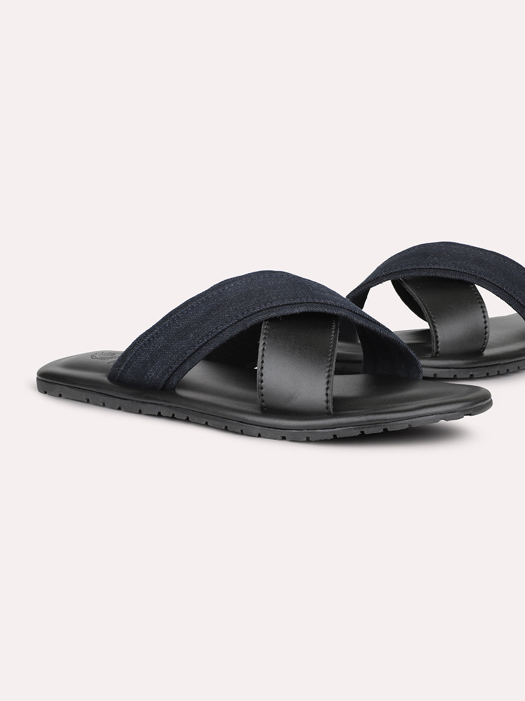 Privo Dark Blue Denim and Black Casual Sandals For Men
