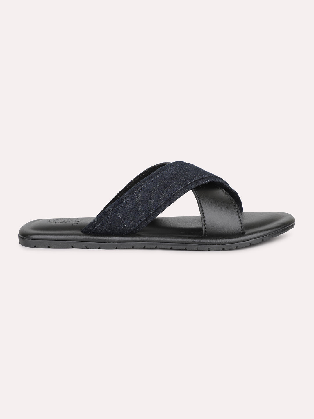 Privo Dark Blue Denim and Black Casual Sandals For Men