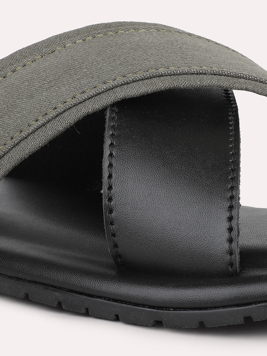 Privo Grey Denim and Black Casual Sandals For Men