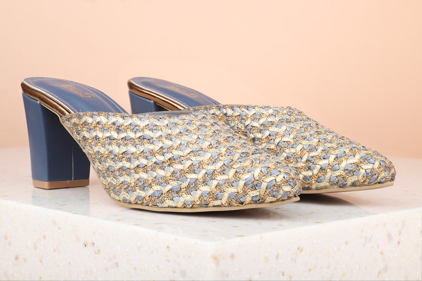 Women Blue Embellished Block Mules