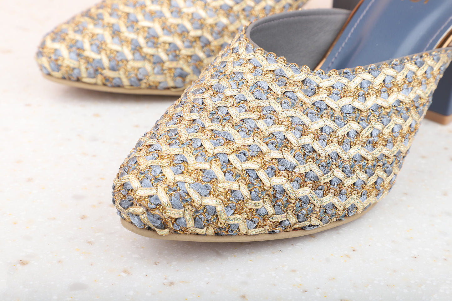 Women Blue Embellished Block Mules