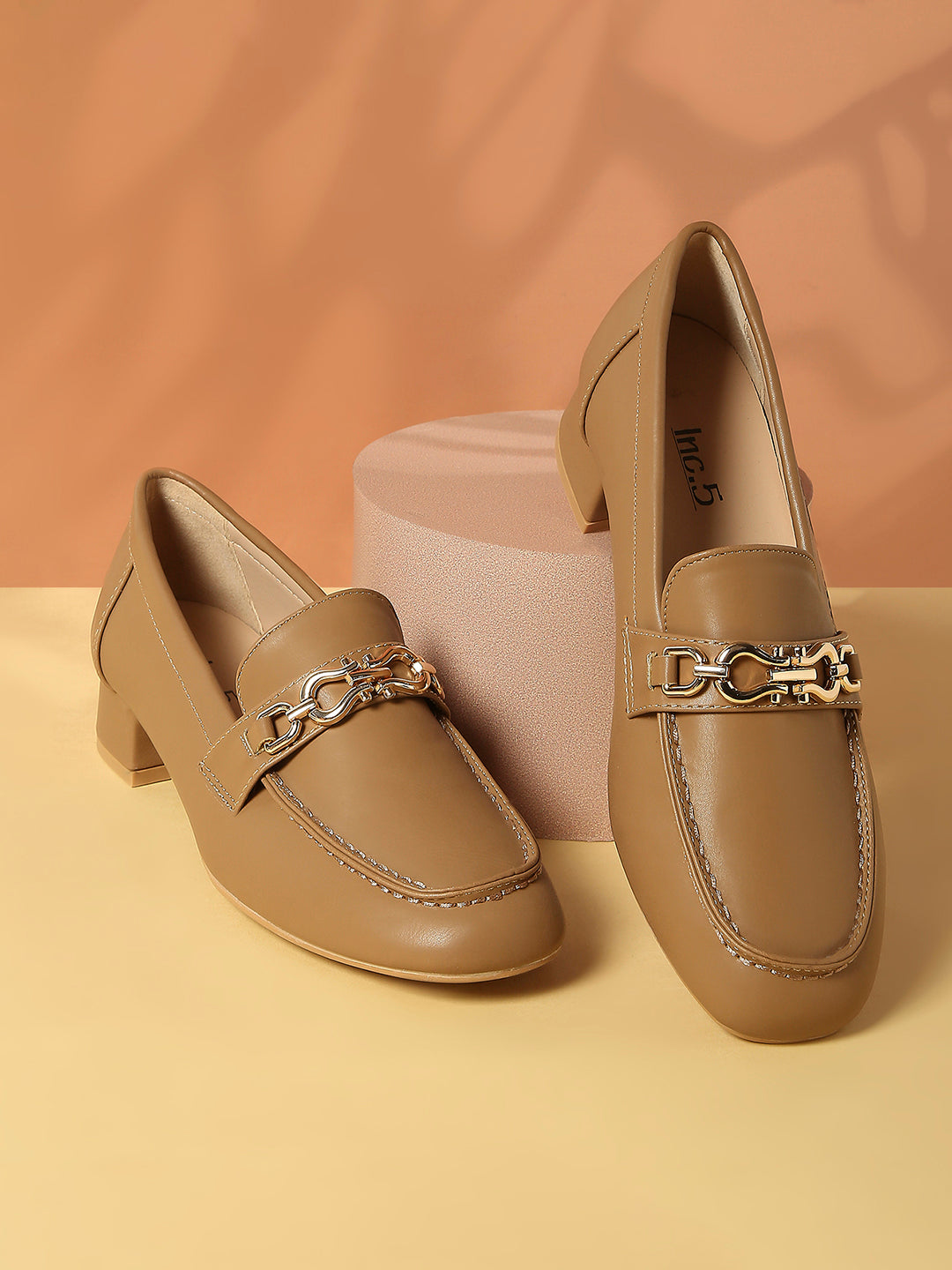 Women Chikoo Solid Moccasins with Buckle Detail