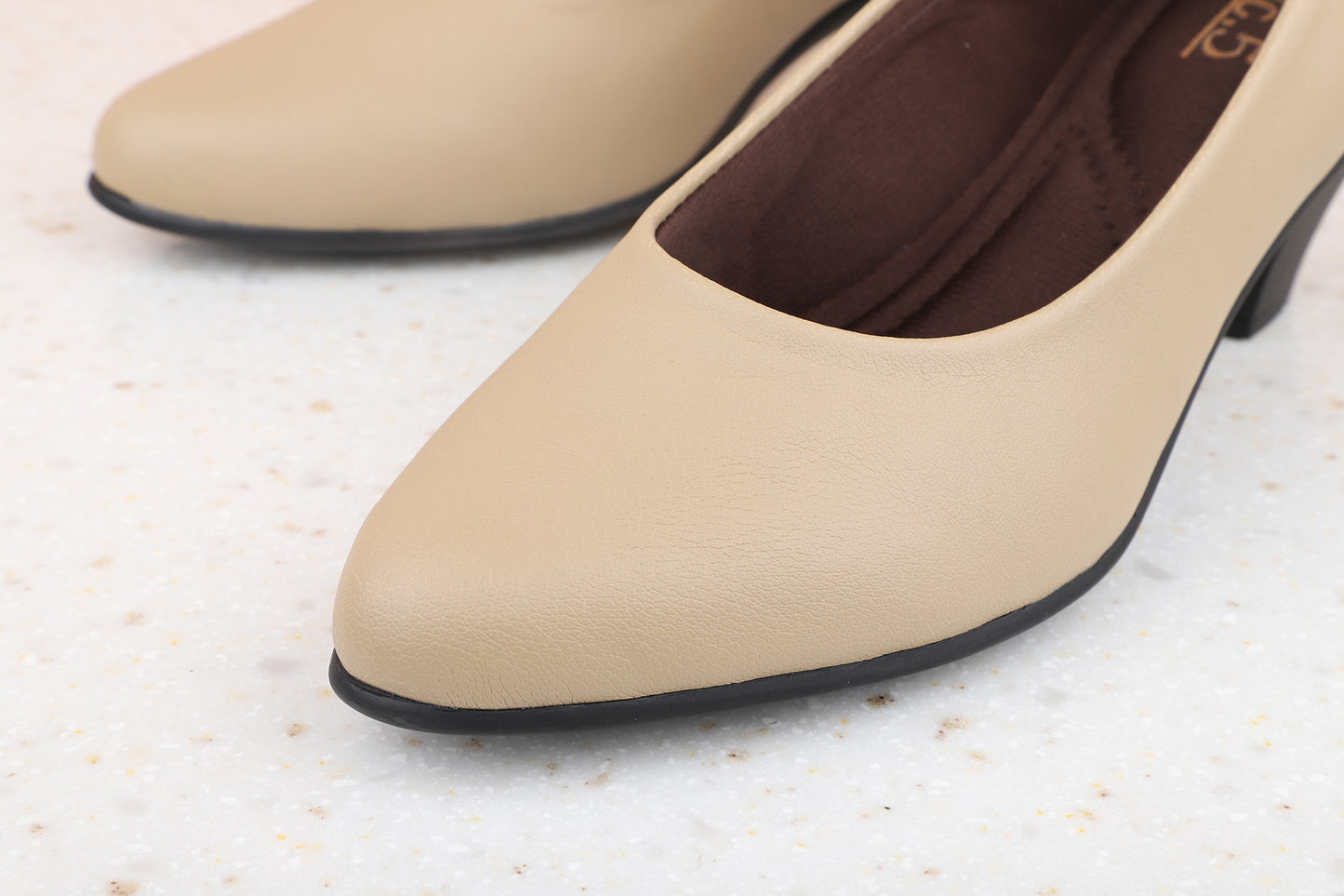 Women Beige Solid Block Pumps