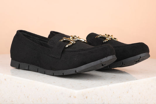 Women Black Solid Suede Flats Loafers