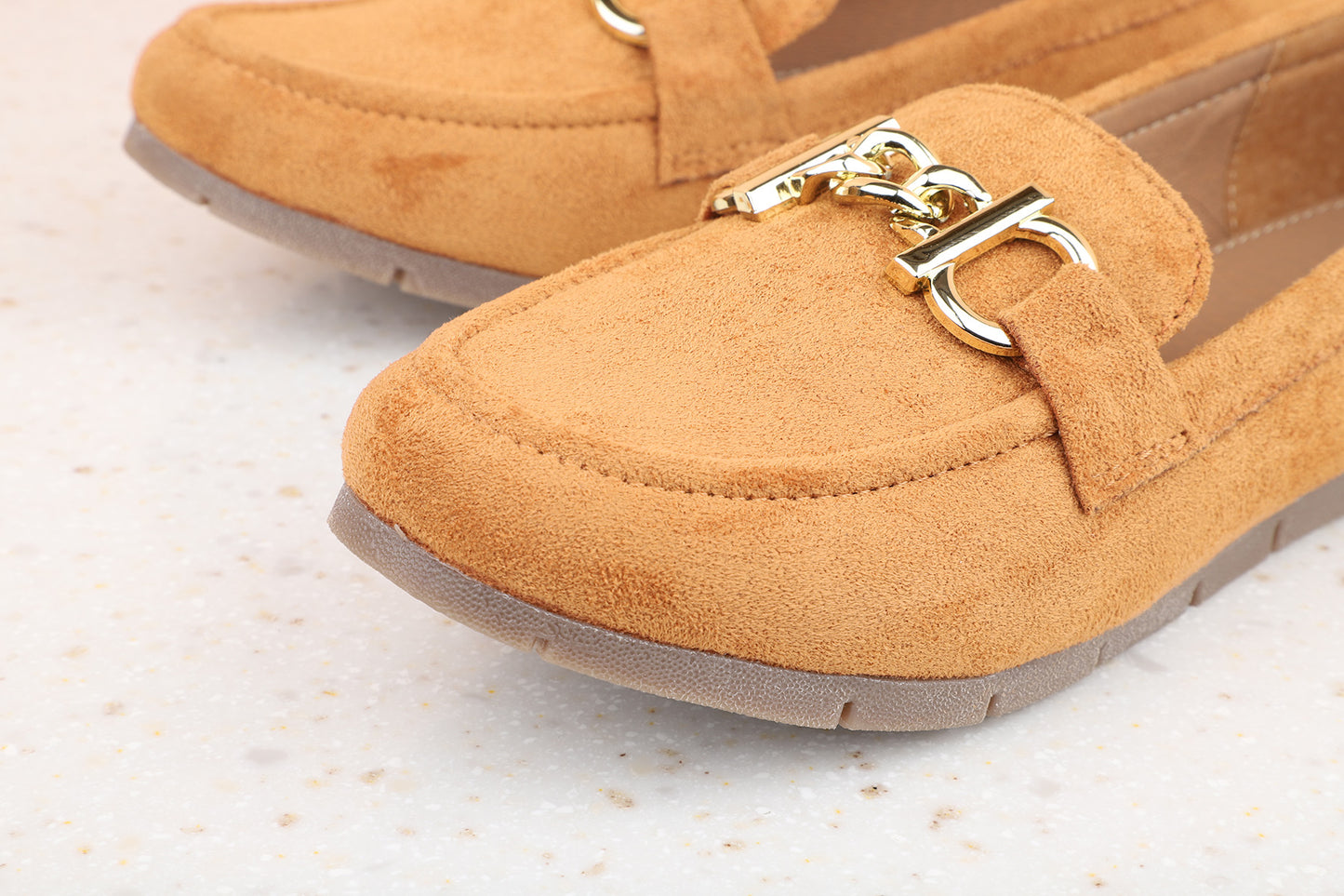 Women Tan Solid Suede Flats Loafers