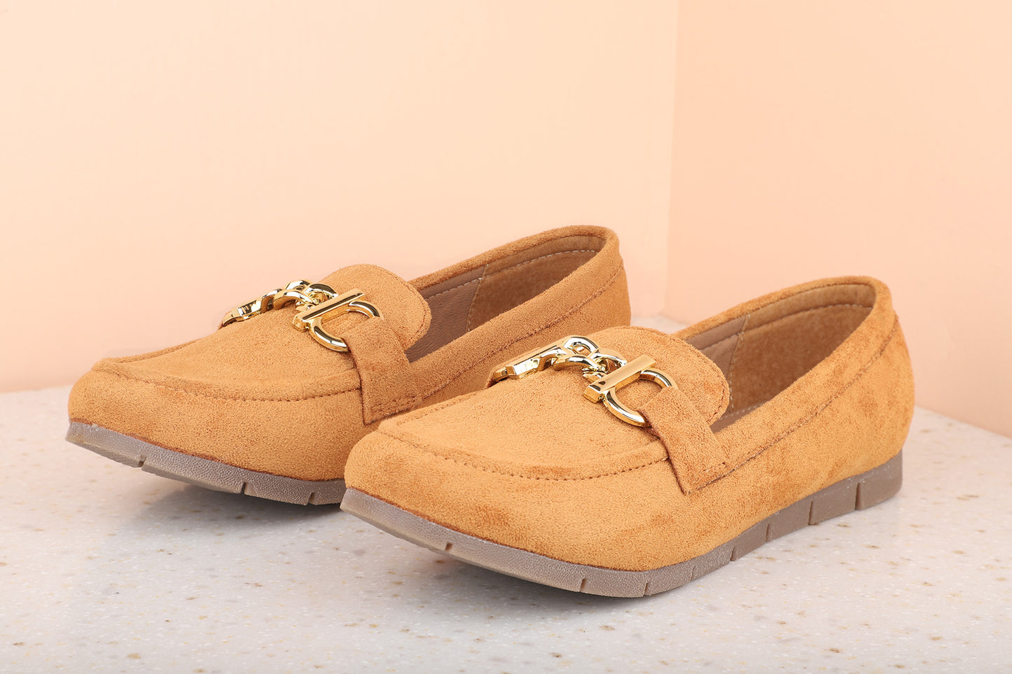 Women Tan Solid Suede Flats Loafers