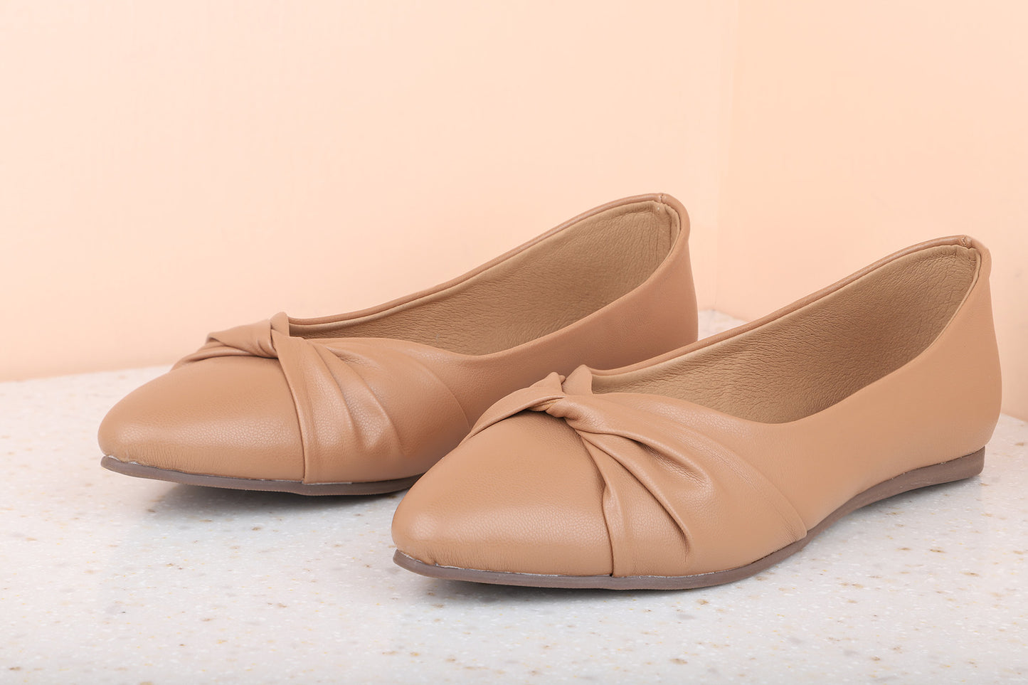 Women Beige Solid Flats Ballerinas