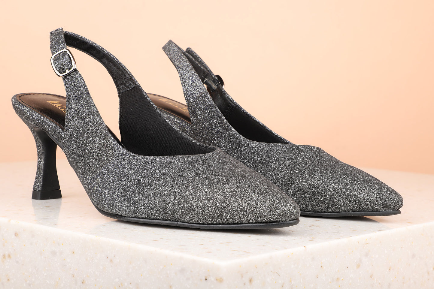 Women Pewter Textured Stiletto Pumps with Buckles