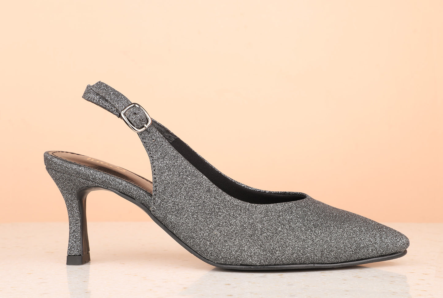 Women Pewter Textured Stiletto Pumps with Buckles