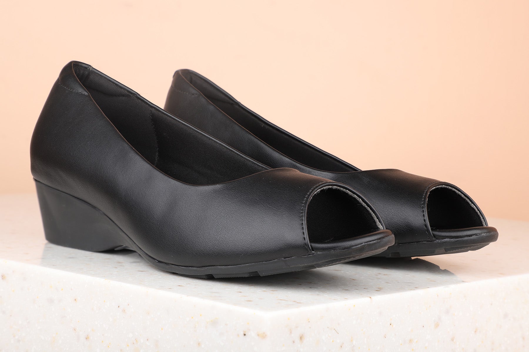 Black wedge peep toe shoes on sale