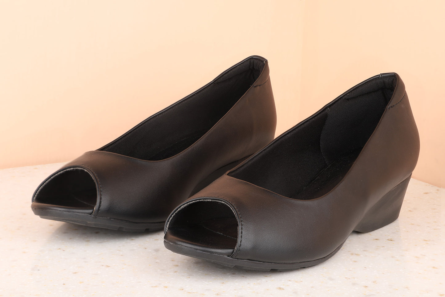 Women Black Peep Toes Wedge Heels