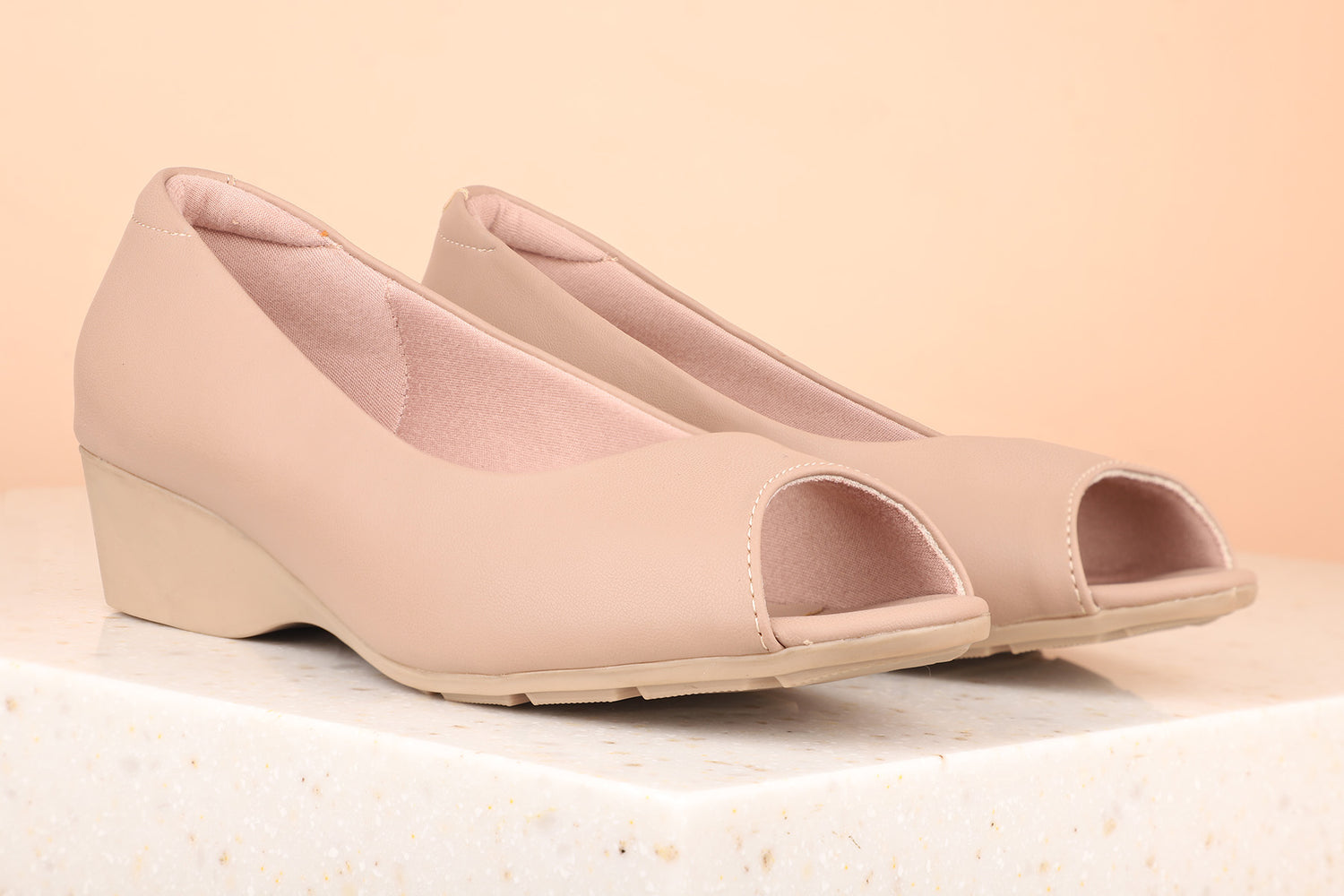 Women Nude Peep Toes Wedge Heels