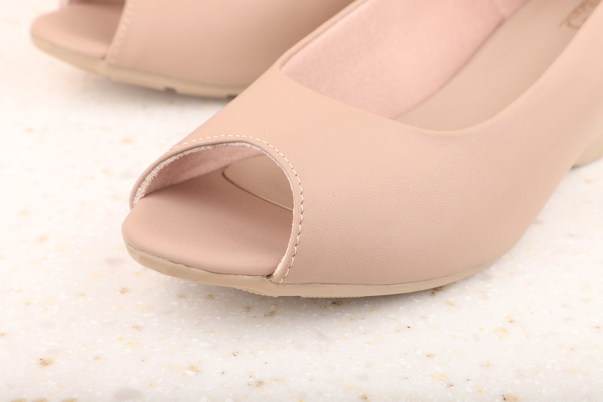 Women Nude Peep Toes Wedge Heels