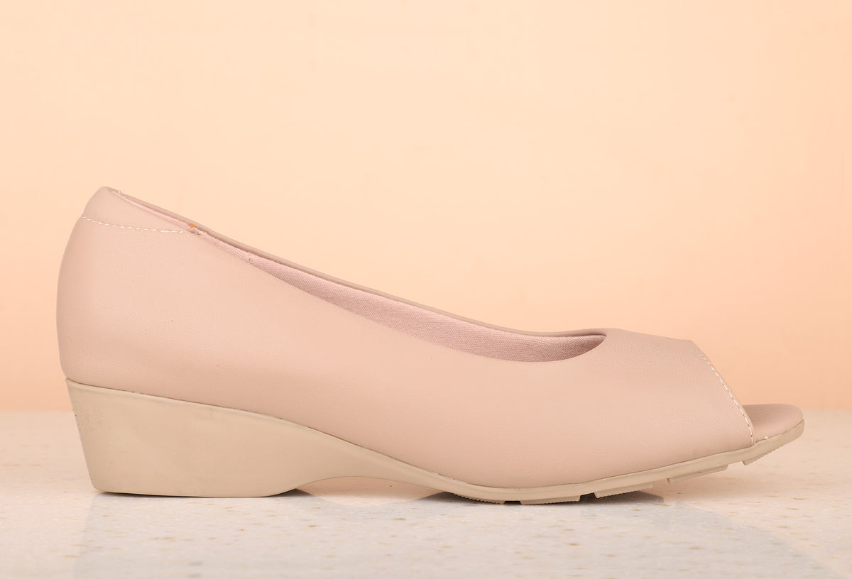 Women Nude Peep Toes Wedge Heels