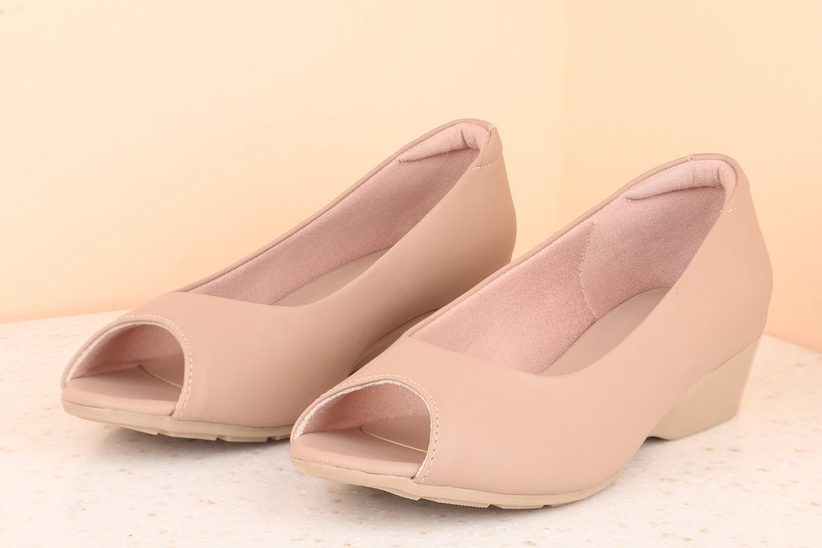 Women Nude Peep Toes Wedge Heels